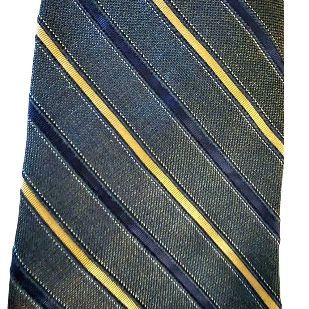 Vintage Tommy Hilfiger Blue Yellow and Gray Striped Silk Tie